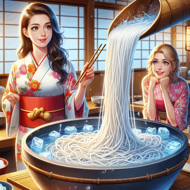 Sōmen nagashi (fideos sōmen fluyendo en agua fría)